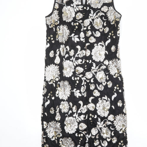 Klass Womens Black Floral Polyester Tank Dress Size 10 Boat Neck Zip