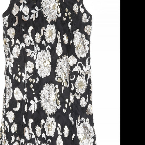 Klass Womens Black Floral Polyester Tank Dress Size 10 Boat Neck Zip
