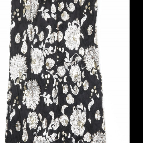 Klass Womens Black Floral Polyester Tank Dress Size 10 Boat Neck Zip