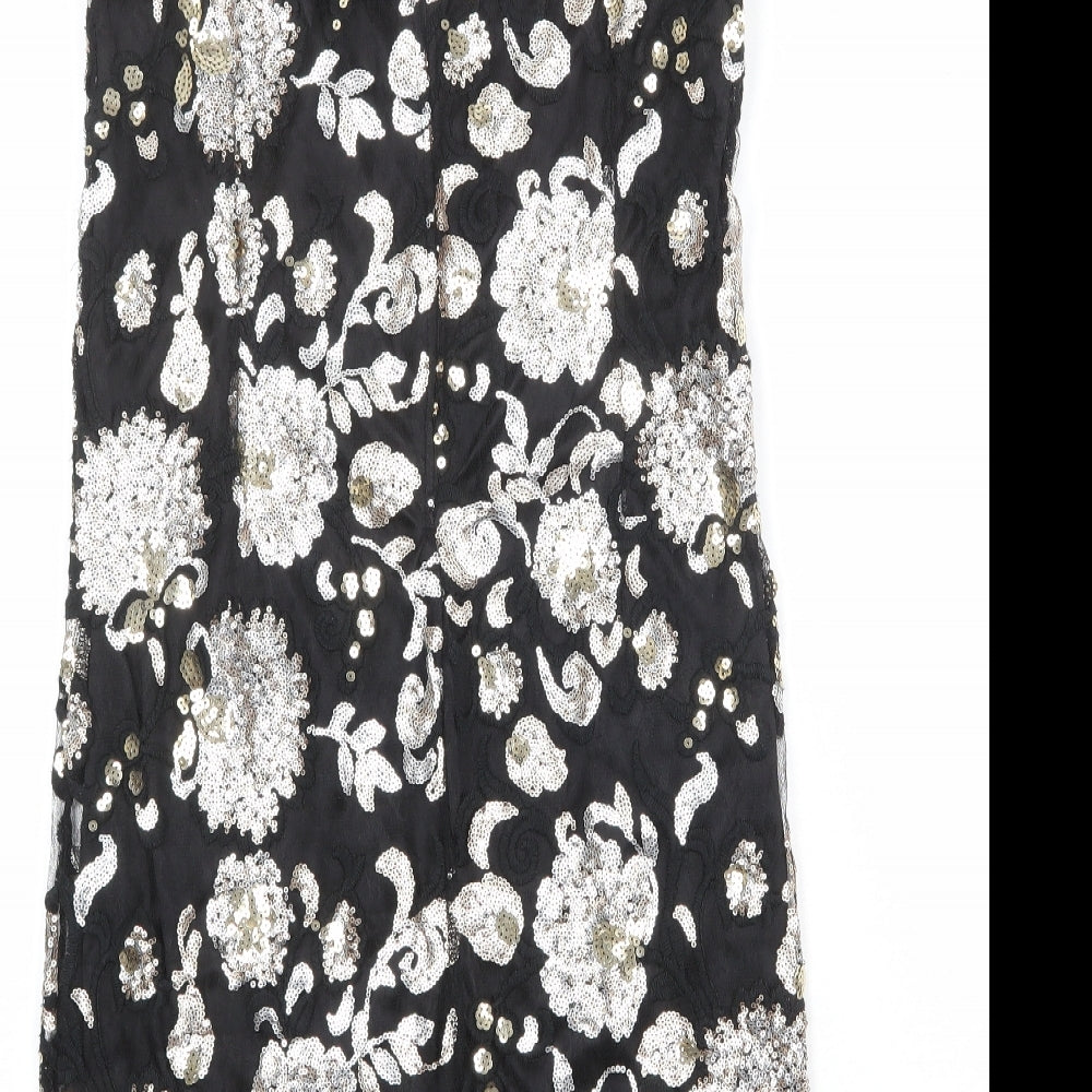 Klass Womens Black Floral Polyester Tank Dress Size 10 Boat Neck Zip