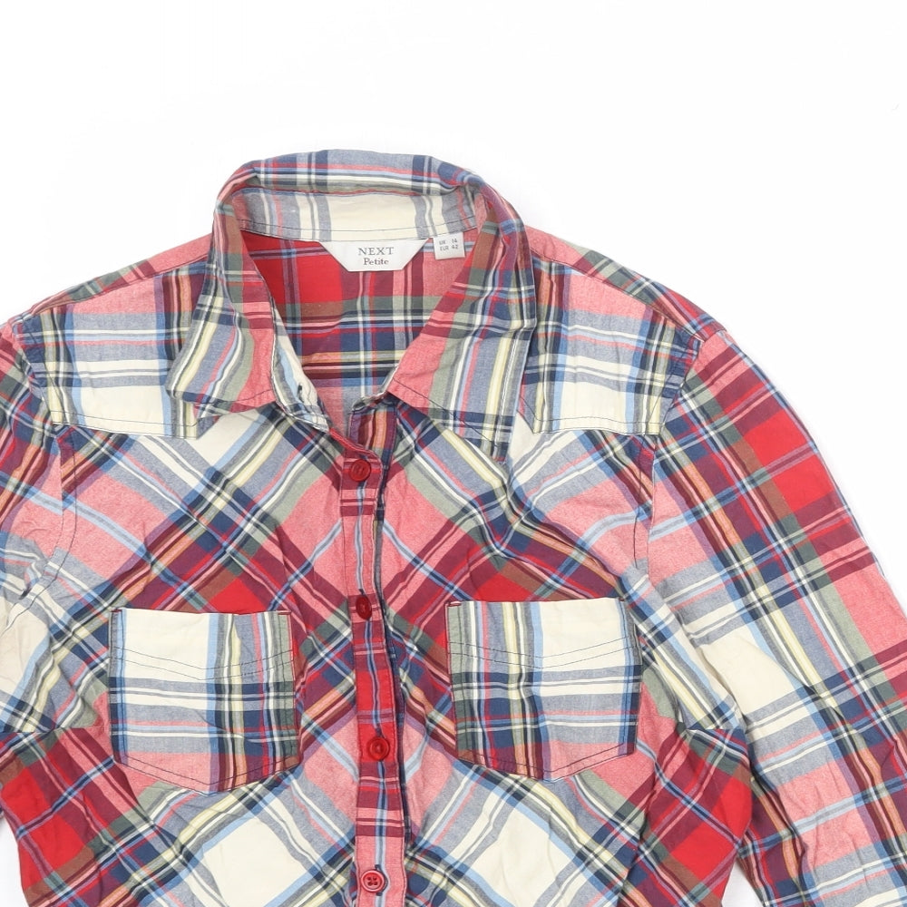 NEXT Womens Multicoloured Geometric 100% Cotton Basic Button-Up Size 14 Collared