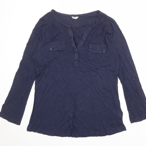 New Look Womens Blue Cotton Basic Blouse Size 14 V-Neck