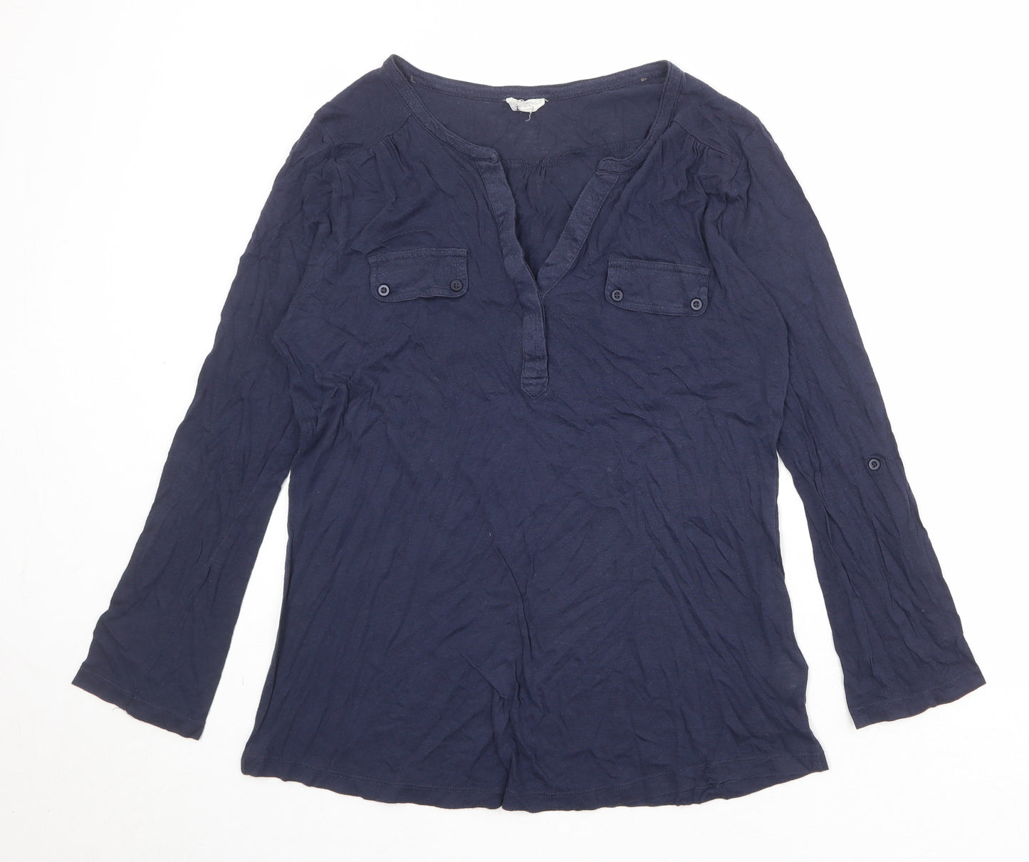 New Look Womens Blue Cotton Basic Blouse Size 14 V-Neck