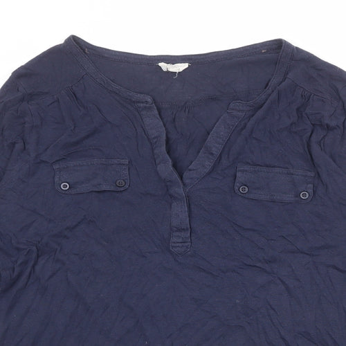 New Look Womens Blue Cotton Basic Blouse Size 14 V-Neck
