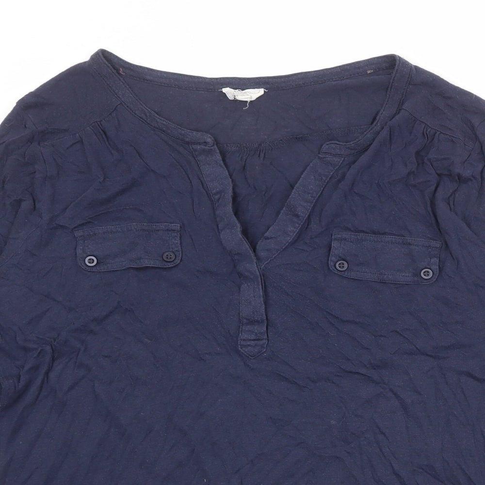 New Look Womens Blue Cotton Basic Blouse Size 14 V-Neck
