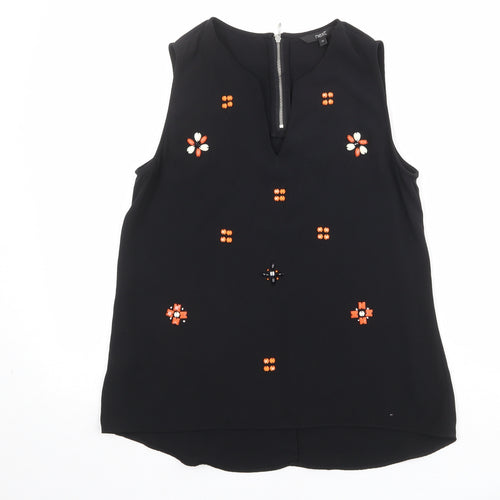 NEXT Womens Black Polyester Basic Blouse Size 10 V-Neck - Embellished