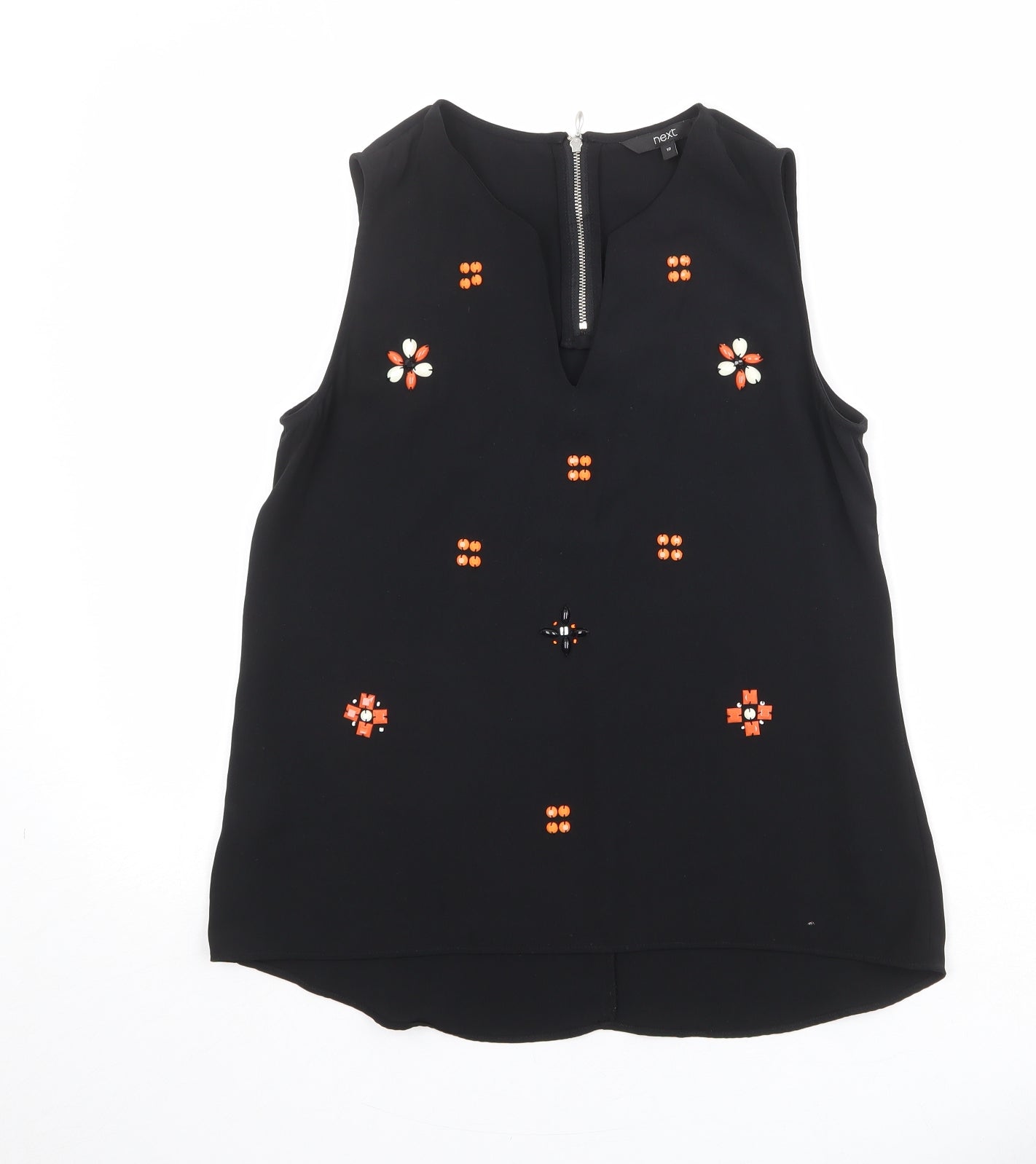 NEXT Womens Black Polyester Basic Blouse Size 10 V-Neck - Embellished