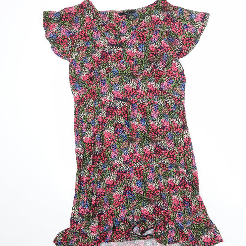 NEXT Womens Multicoloured Floral Viscose A-Line Size 14 V-Neck Pullover - Angel Sleeve