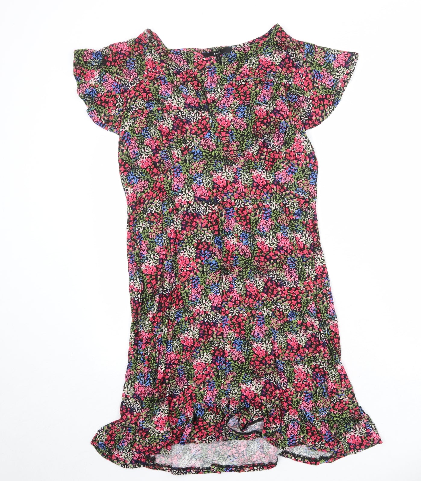 NEXT Womens Multicoloured Floral Viscose A-Line Size 14 V-Neck Pullover - Angel Sleeve