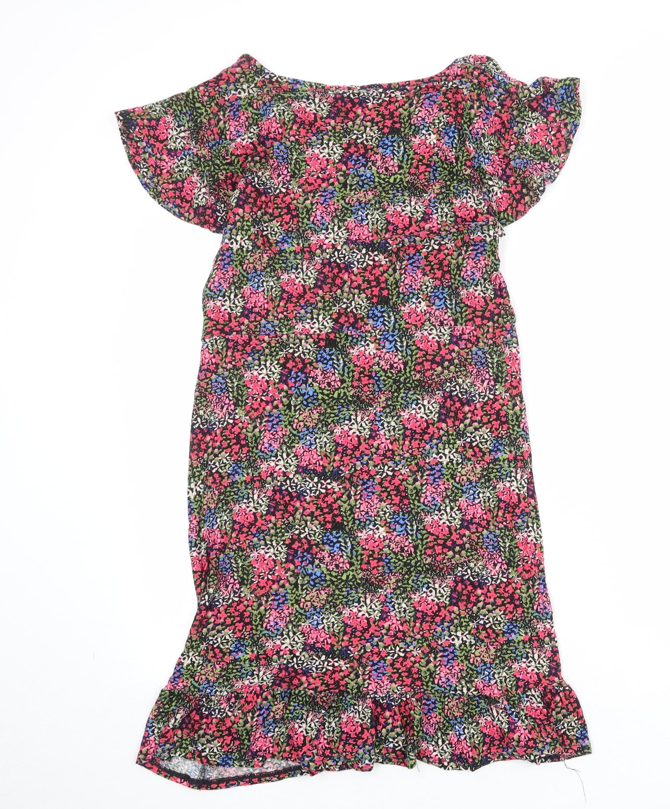 NEXT Womens Multicoloured Floral Viscose A-Line Size 14 V-Neck Pullover - Angel Sleeve