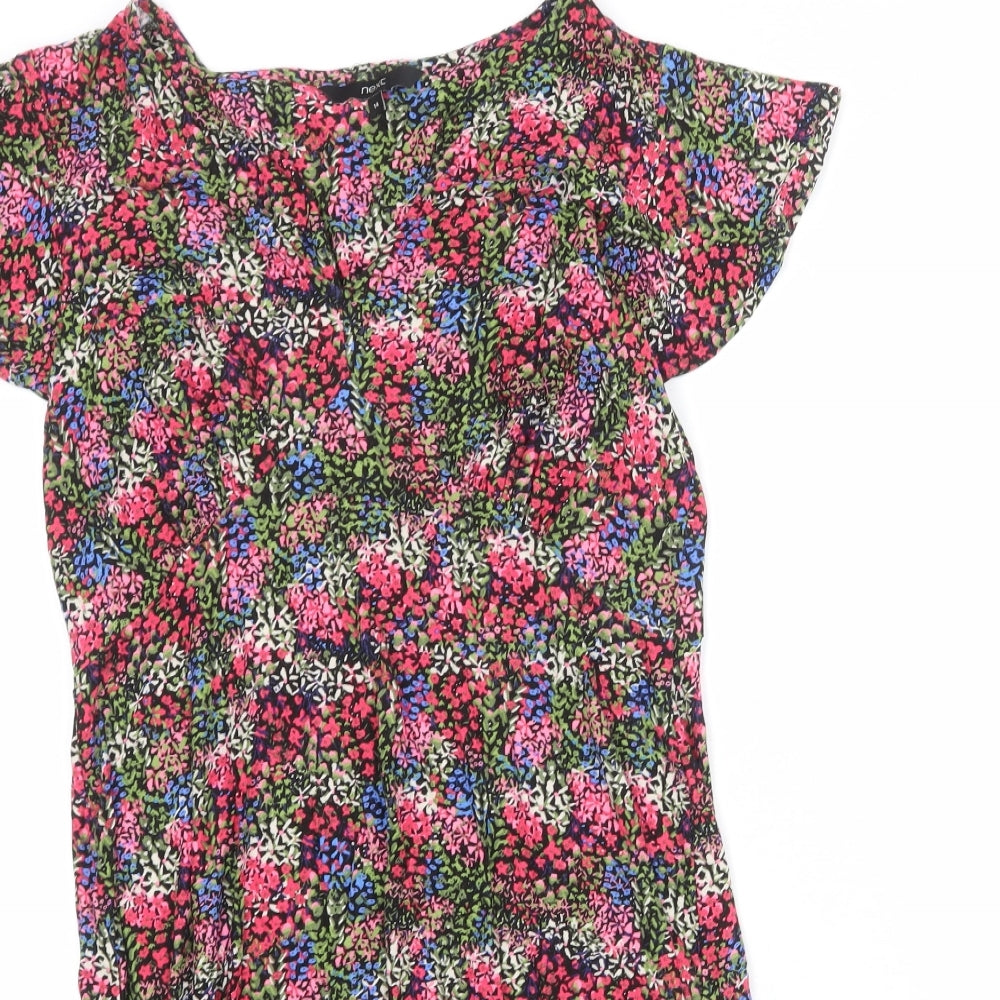NEXT Womens Multicoloured Floral Viscose A-Line Size 14 V-Neck Pullover - Angel Sleeve