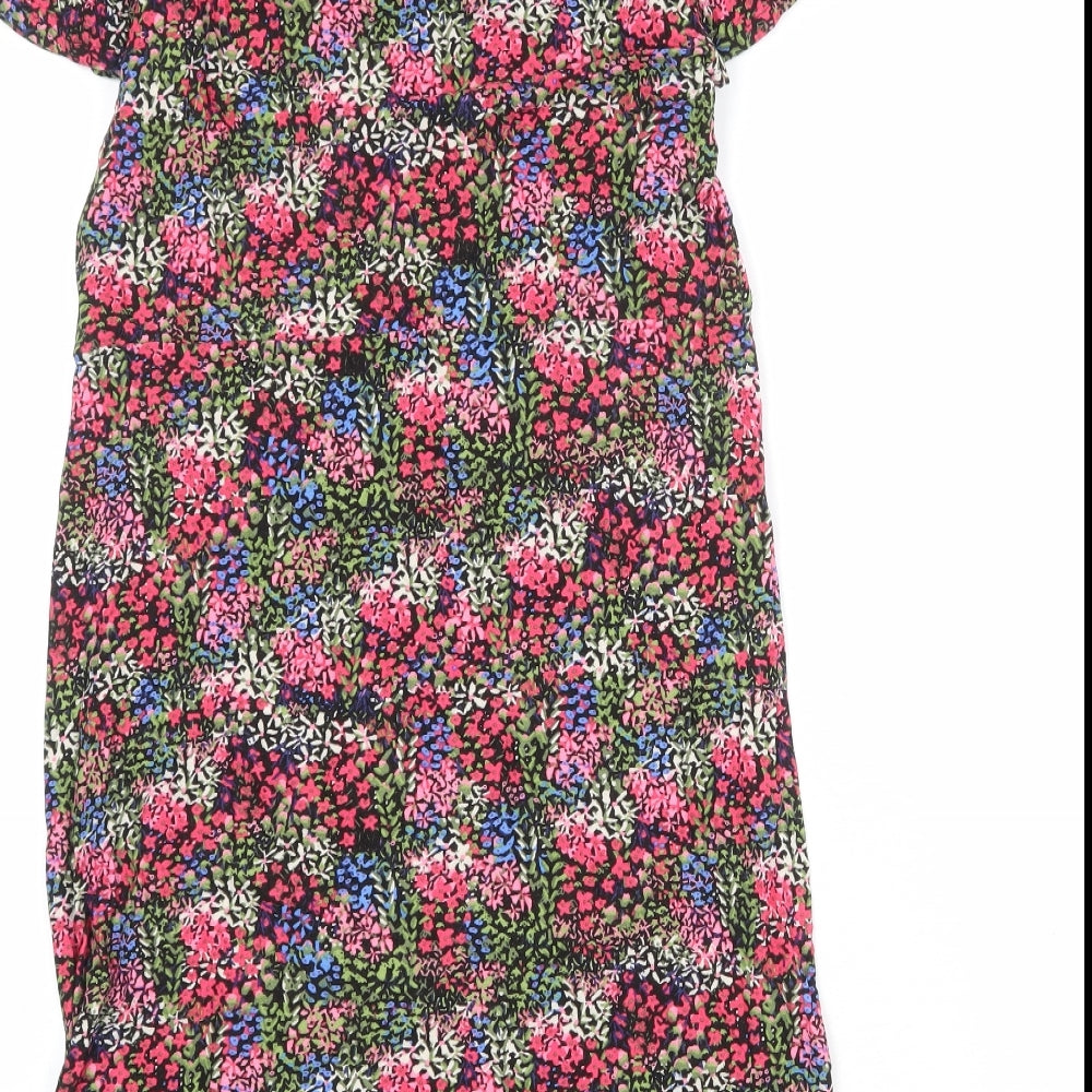 NEXT Womens Multicoloured Floral Viscose A-Line Size 14 V-Neck Pullover - Angel Sleeve
