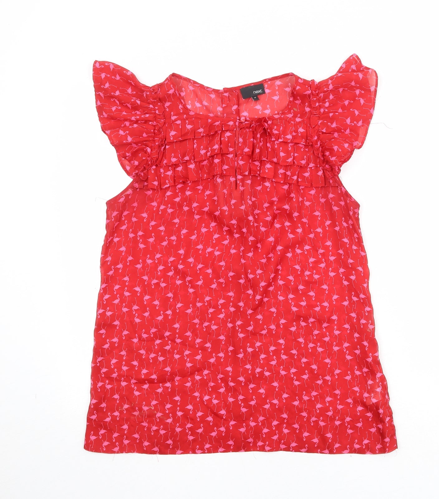 NEXT Womens Red Geometric Polyester Basic Blouse Size 12 Boat Neck - Flamingo Print