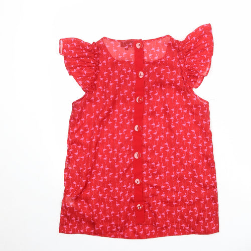 NEXT Womens Red Geometric Polyester Basic Blouse Size 12 Boat Neck - Flamingo Print