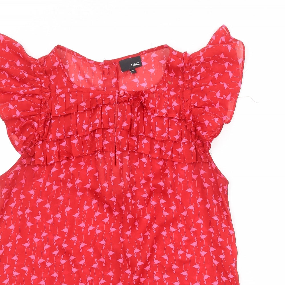 NEXT Womens Red Geometric Polyester Basic Blouse Size 12 Boat Neck - Flamingo Print