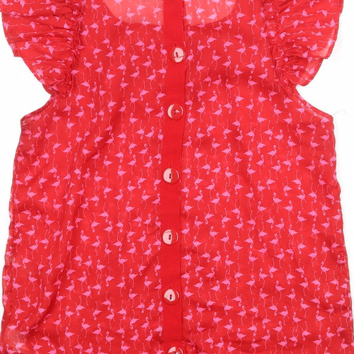 NEXT Womens Red Geometric Polyester Basic Blouse Size 12 Boat Neck - Flamingo Print