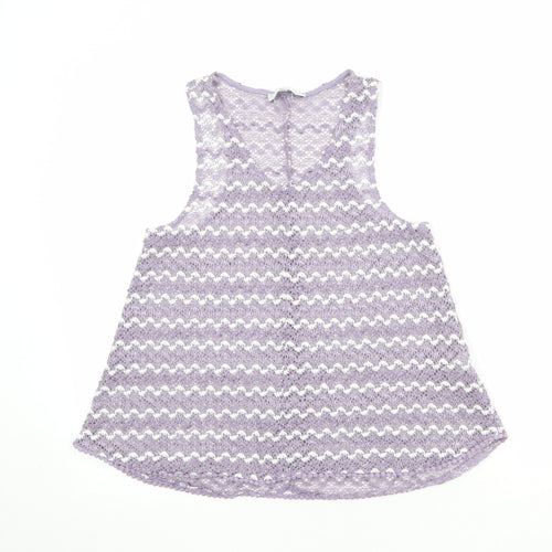 NEXT Womens Purple Geometric Polyester Basic Tank Size 8 Scoop Neck