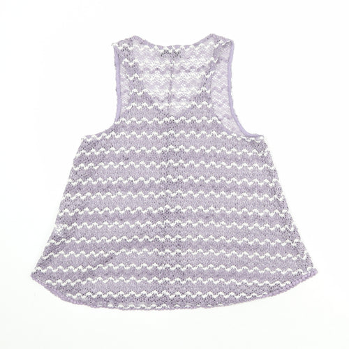 NEXT Womens Purple Geometric Polyester Basic Tank Size 8 Scoop Neck