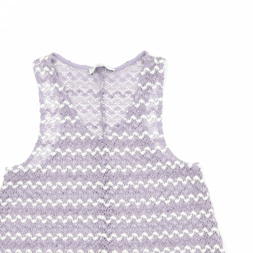 NEXT Womens Purple Geometric Polyester Basic Tank Size 8 Scoop Neck