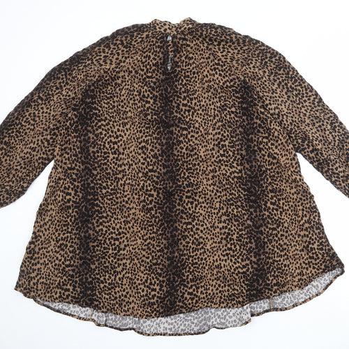 H&M Womens Brown Animal Print Viscose Trapeze & Swing Size 12 Mock Neck Button