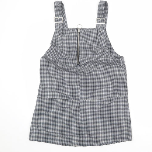 Mango Womens Black Check Polyester Pinafore/Dungaree Dress Size M Square Neck Zip