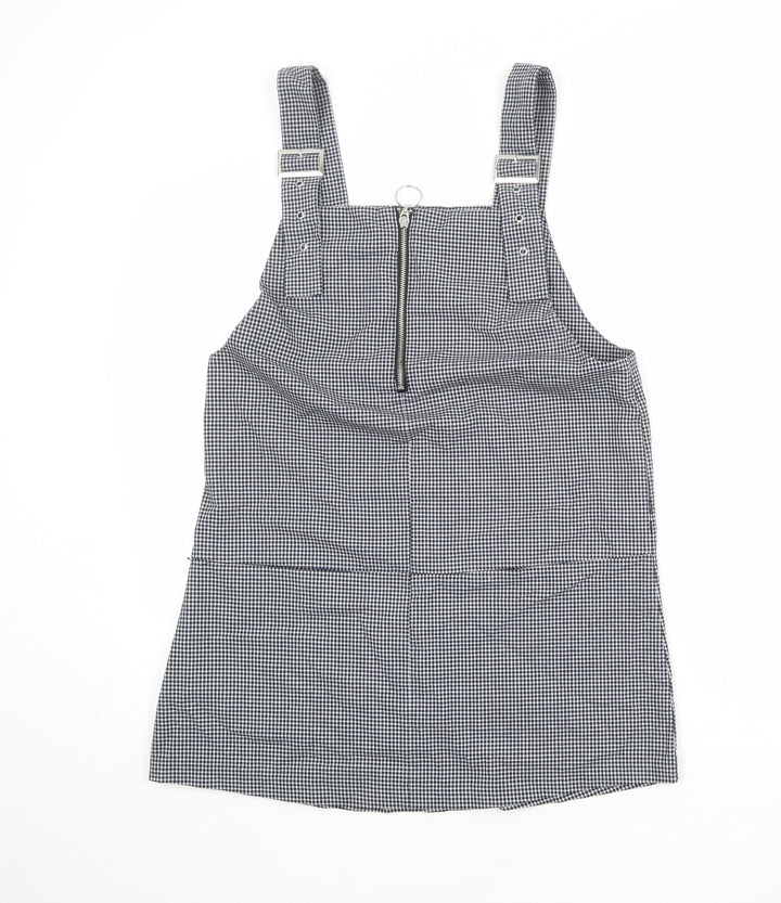 Mango Womens Black Check Polyester Pinafore/Dungaree Dress Size M Square Neck Zip