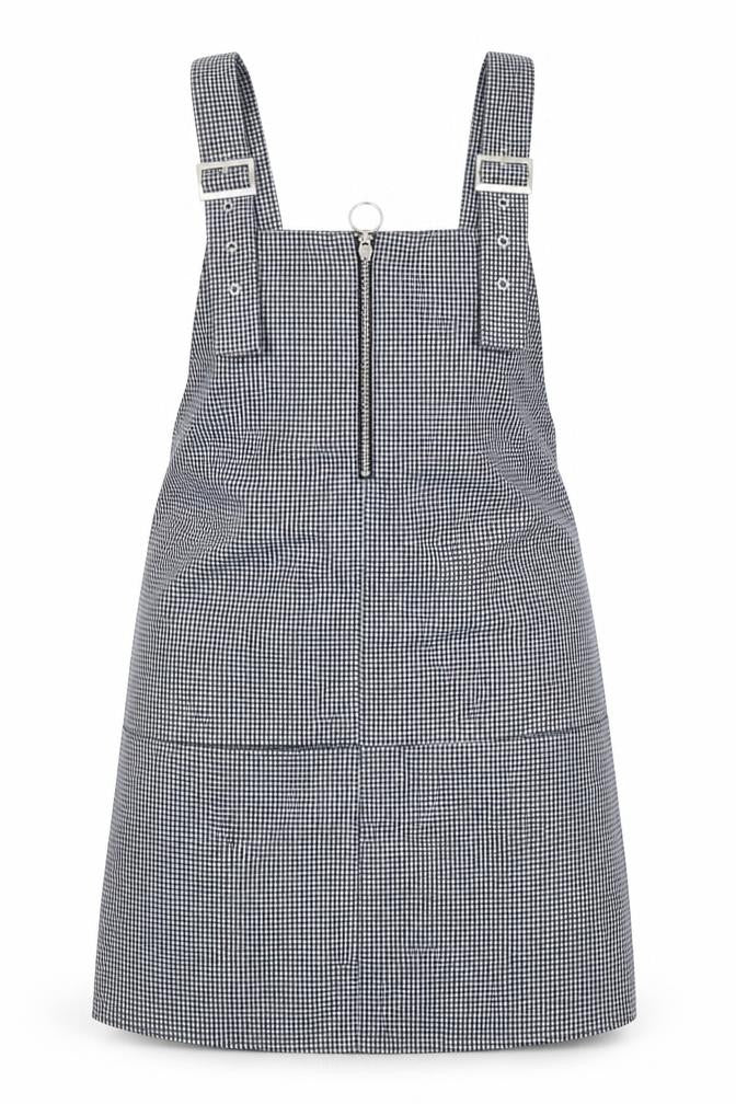 Mango Womens Black Check Polyester Pinafore/Dungaree Dress Size M Square Neck Zip