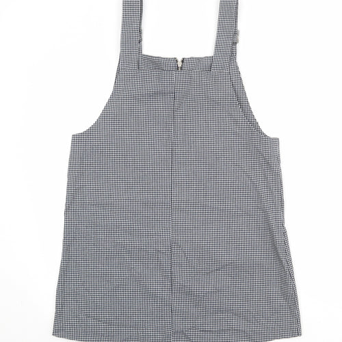 Mango Womens Black Check Polyester Pinafore/Dungaree Dress Size M Square Neck Zip