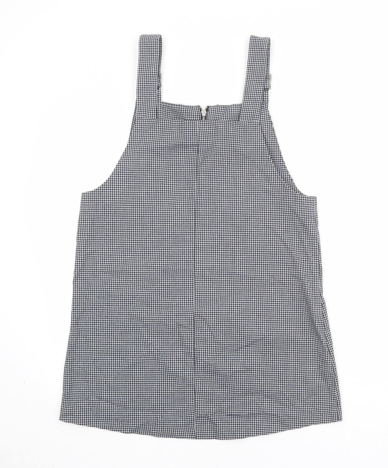 Mango Womens Black Check Polyester Pinafore/Dungaree Dress Size M Square Neck Zip