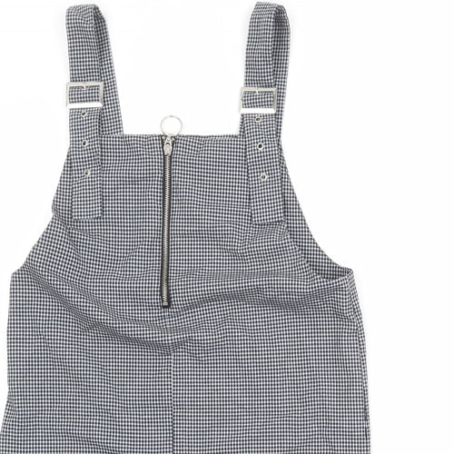 Mango Womens Black Check Polyester Pinafore/Dungaree Dress Size M Square Neck Zip