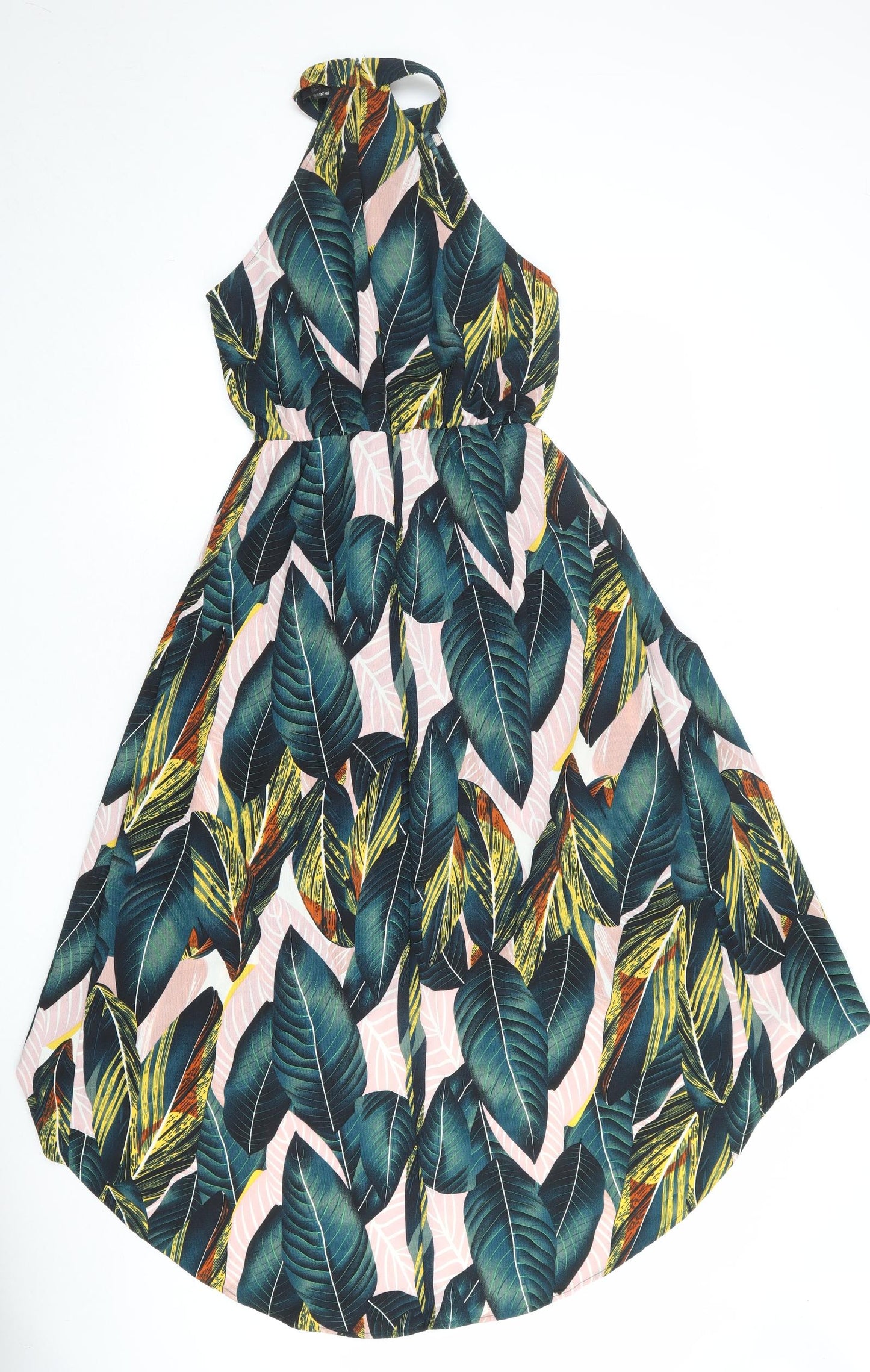 AX Paris Womens Multicoloured Geometric Polyester Fit & Flare Size 10 Halter Zip - Leaf Pattern