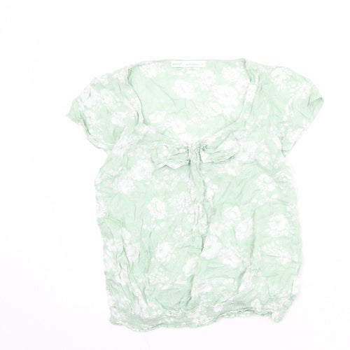 NEXT Womens Green Floral Viscose Basic Blouse Size 10 Scoop Neck