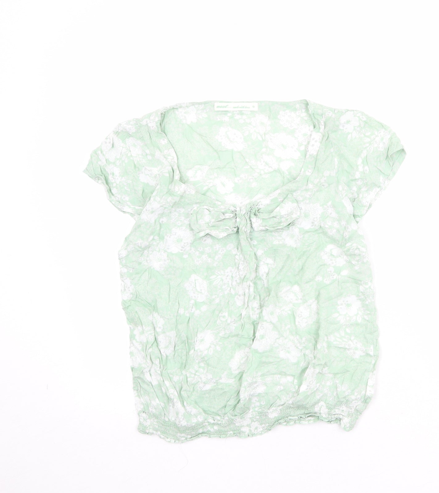 NEXT Womens Green Floral Viscose Basic Blouse Size 10 Scoop Neck