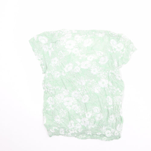 NEXT Womens Green Floral Viscose Basic Blouse Size 10 Scoop Neck