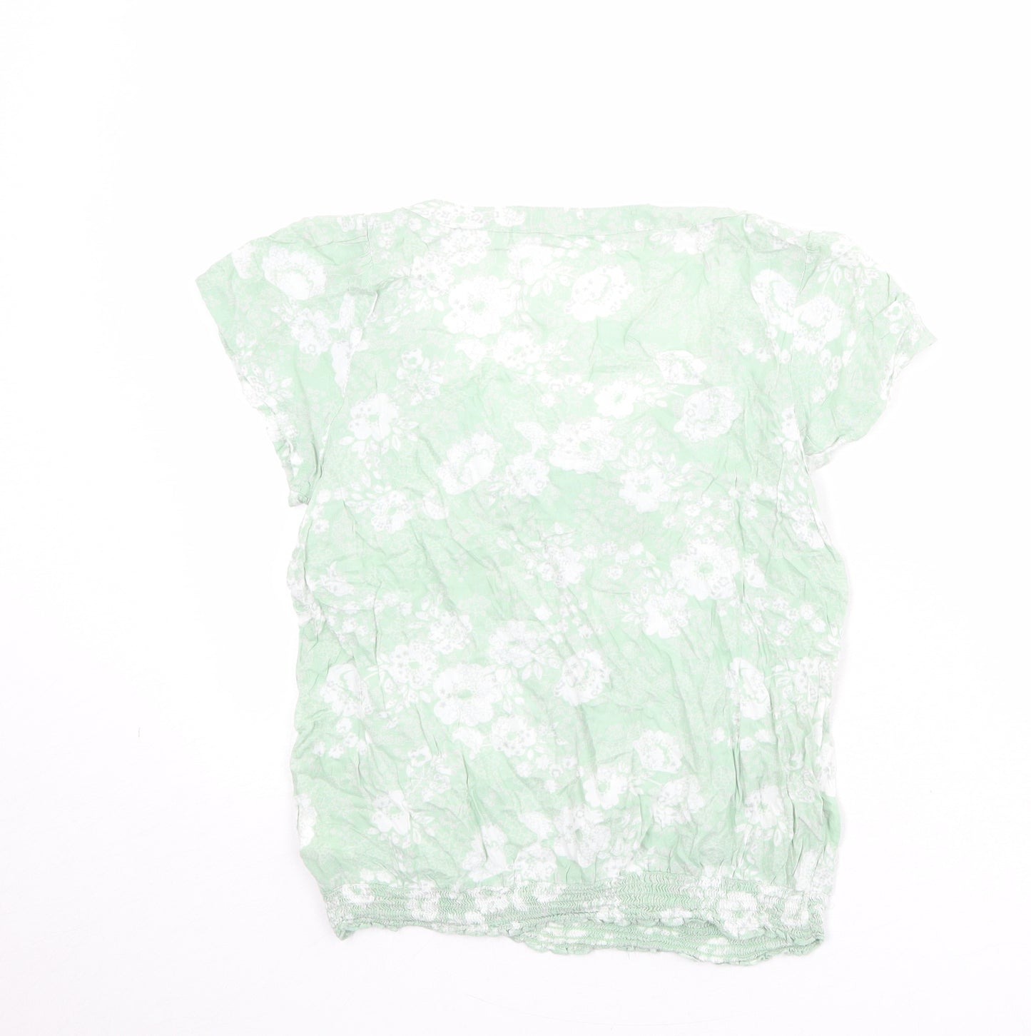 NEXT Womens Green Floral Viscose Basic Blouse Size 10 Scoop Neck