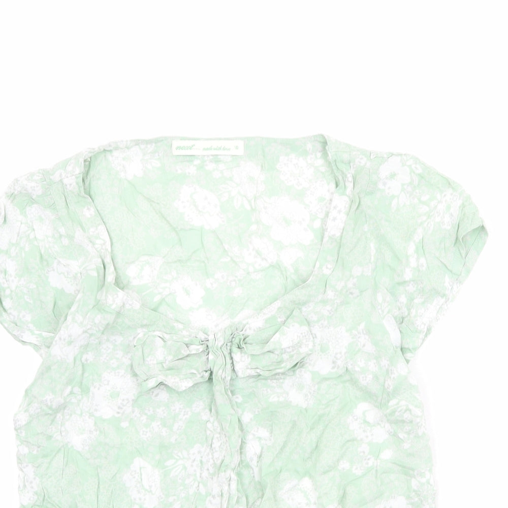 NEXT Womens Green Floral Viscose Basic Blouse Size 10 Scoop Neck
