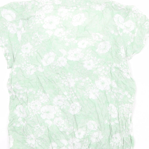 NEXT Womens Green Floral Viscose Basic Blouse Size 10 Scoop Neck