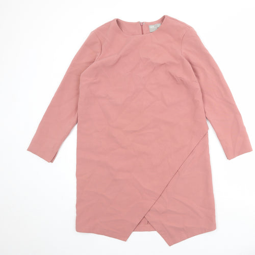 ASOS Womens Pink Polyester Sheath Size 12 Boat Neck Zip - Wrap Front Detail