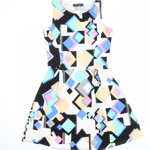 Select Womens Multicoloured Geometric Polyester Fit & Flare Size 8 Boat Neck Pullover