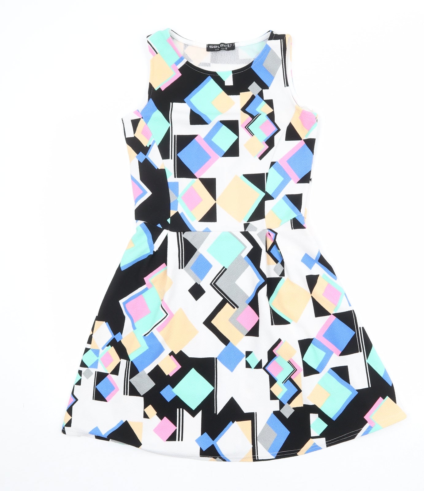 Select Womens Multicoloured Geometric Polyester Fit & Flare Size 8 Boat Neck Pullover
