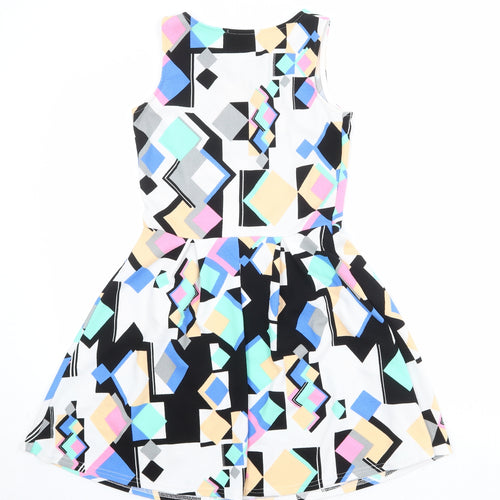 Select Womens Multicoloured Geometric Polyester Fit & Flare Size 8 Boat Neck Pullover