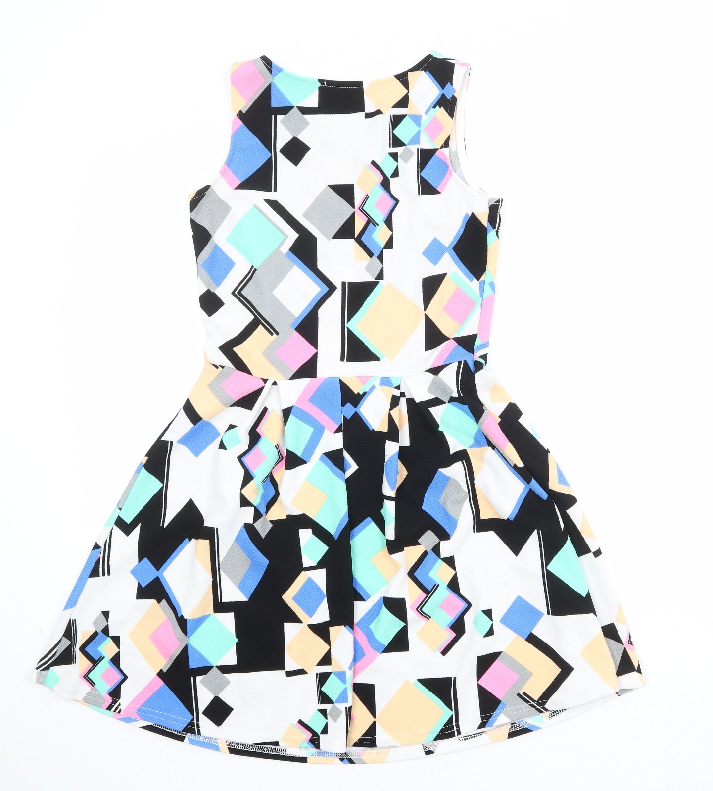Select Womens Multicoloured Geometric Polyester Fit & Flare Size 8 Boat Neck Pullover