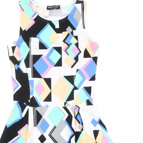 Select Womens Multicoloured Geometric Polyester Fit & Flare Size 8 Boat Neck Pullover