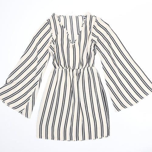 Missguided Womens Beige Striped Polyester Sheath Size 6 V-Neck Pullover - Wide Sleeve
