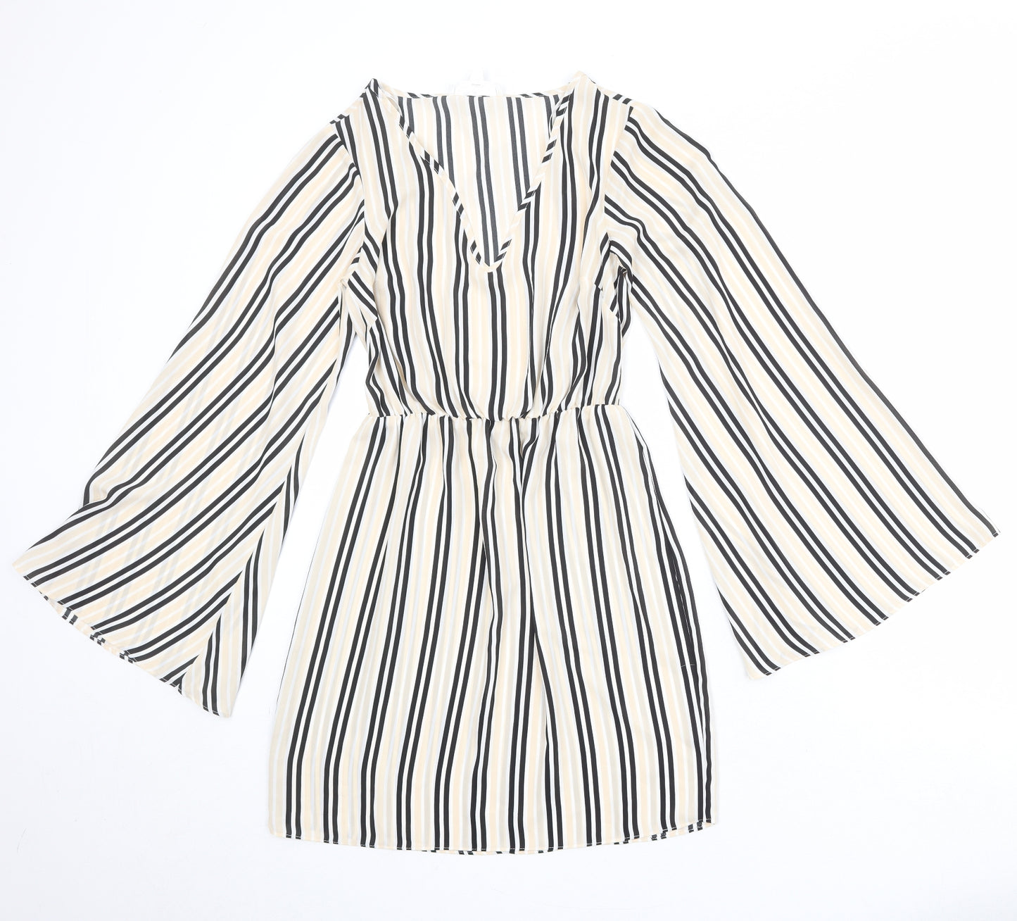 Missguided Womens Beige Striped Polyester Sheath Size 6 V-Neck Pullover - Wide Sleeve