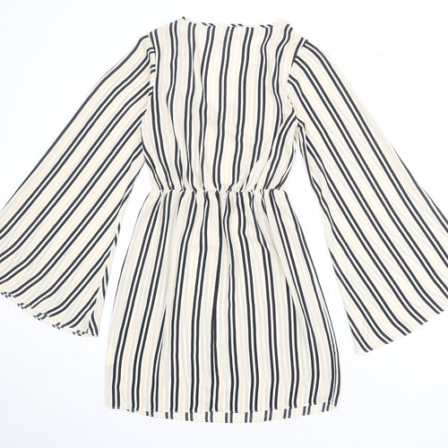 Missguided Womens Beige Striped Polyester Sheath Size 6 V-Neck Pullover - Wide Sleeve