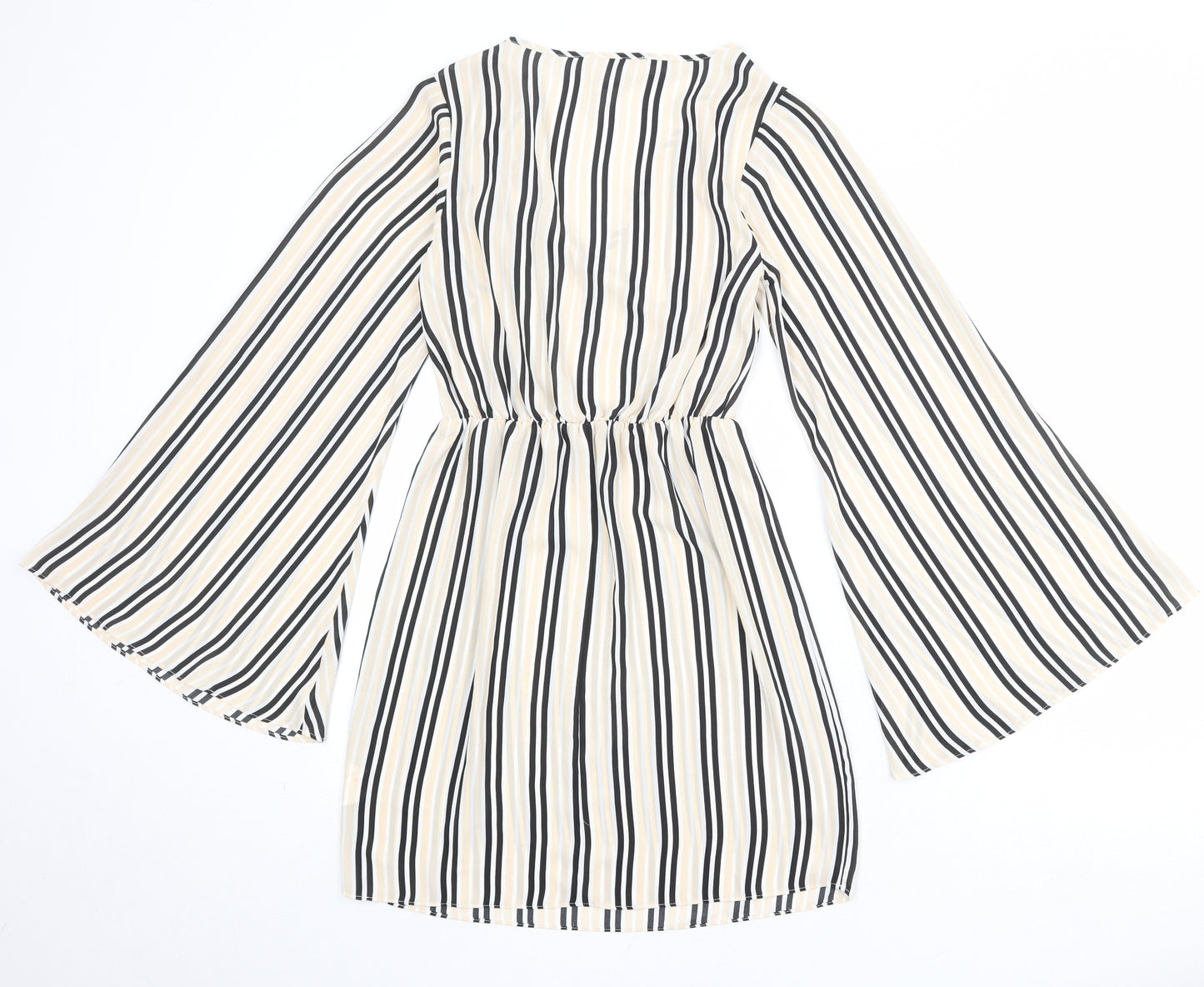 Missguided Womens Beige Striped Polyester Sheath Size 6 V-Neck Pullover - Wide Sleeve