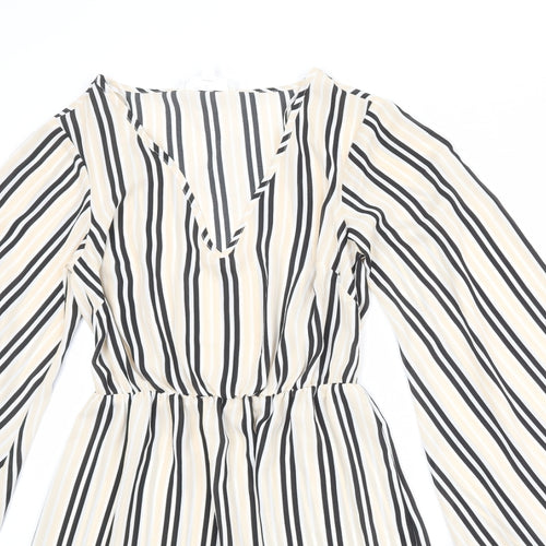 Missguided Womens Beige Striped Polyester Sheath Size 6 V-Neck Pullover - Wide Sleeve