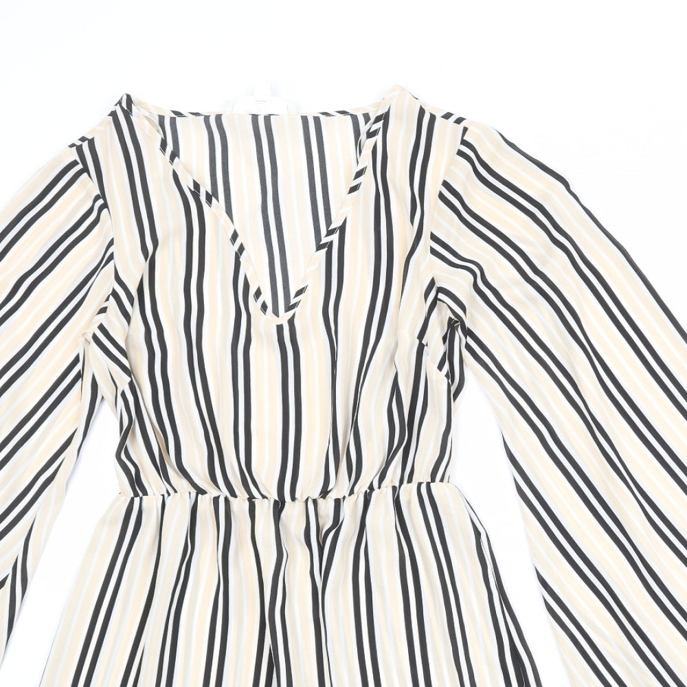 Missguided Womens Beige Striped Polyester Sheath Size 6 V-Neck Pullover - Wide Sleeve