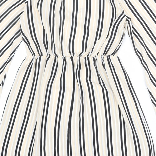 Missguided Womens Beige Striped Polyester Sheath Size 6 V-Neck Pullover - Wide Sleeve